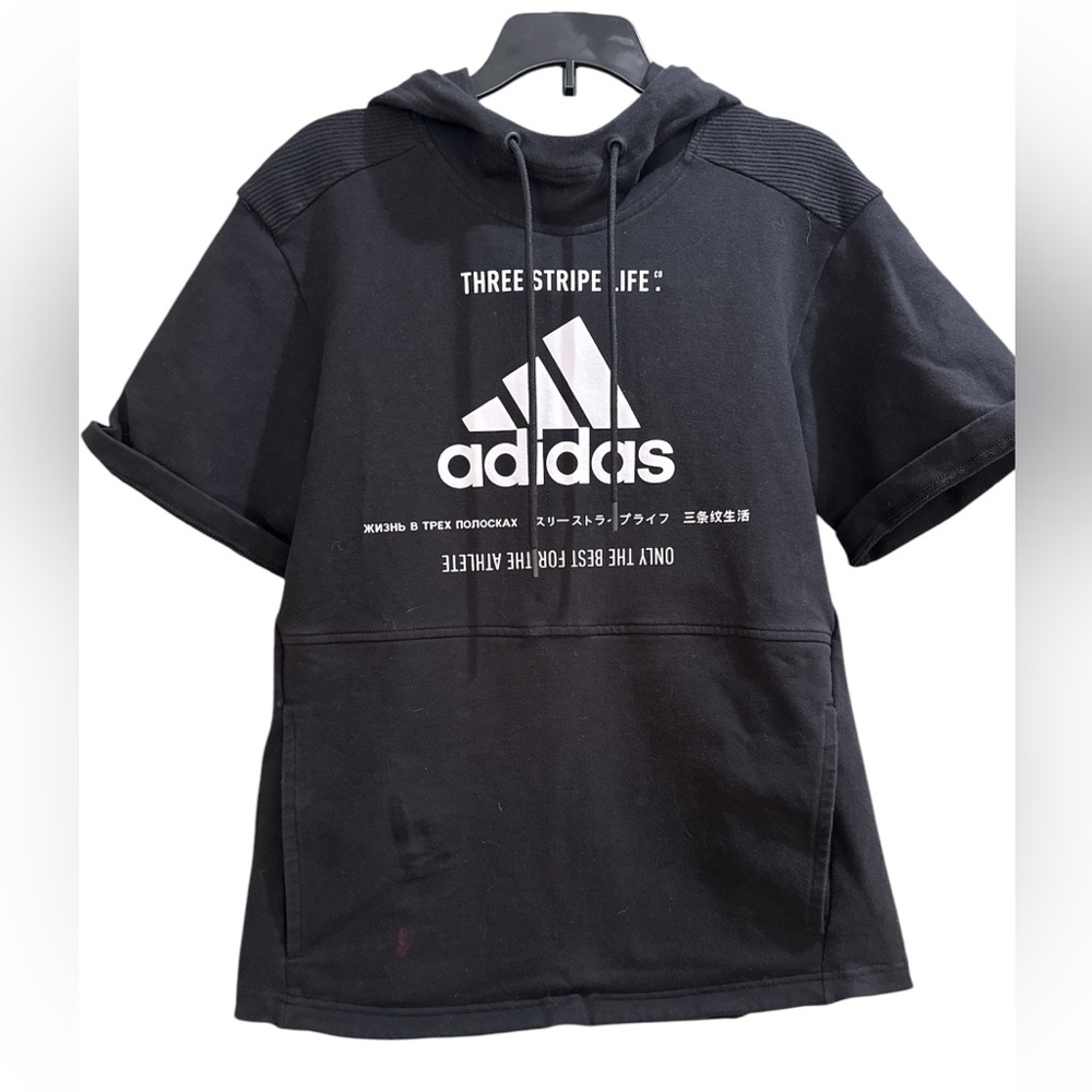 Adidas Three Stripe Life Hooded Pullover Short Sleeve